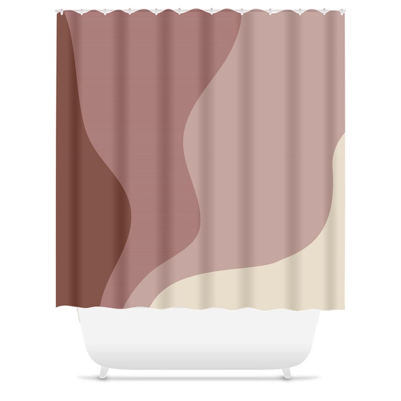 Mid-Century Modern Shower Curtain, Minimalist Bath Curtain, Ombre, Abstract, Wavy, Scandinavian, Modern, Contemporary, Decor - Image 3