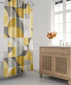 Mid-Century Modern Shower Curtain, Retro Bath Curtain, Minimalist, 197, Abstract, Geometric, Color Block, Contemporary, Bath Decor