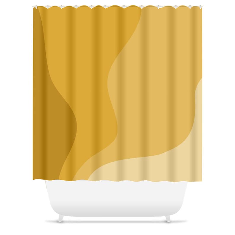 Mid-Century Modern Shower Curtain, Yellow, Minimalist Bath Curtain, Ombre, Abstract, Wavy, Scandinavian, Modern, Contemporary, Decor - Image 3