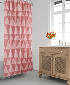 Mid-Century Pink Minimalist Abstract Triangle Shower Curtain - Tribal Zig Zag Shower Curtain, Contemporary Bath Decor