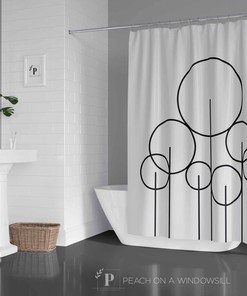 Midcentury Modern Shower Curtain, Minimal Abstract Tree Design Bath Curtain, Geometric Black And White Bathroom Decor