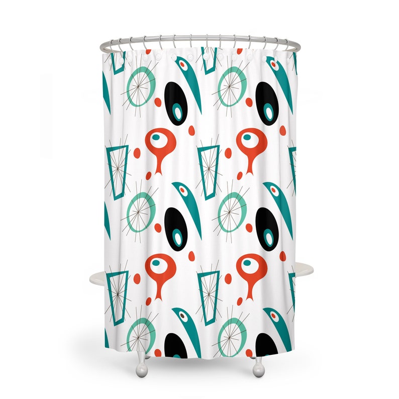 Midcentury Modern Theme Shower Curtain Bathroom Towels, Bath Mat Options
