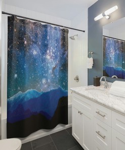Milky way Abstract Mountain Shower Curtain, Stars on Shower Curtain, Boho Shower Curtain, Celestial Shower Curtain, Nature Lover Gift