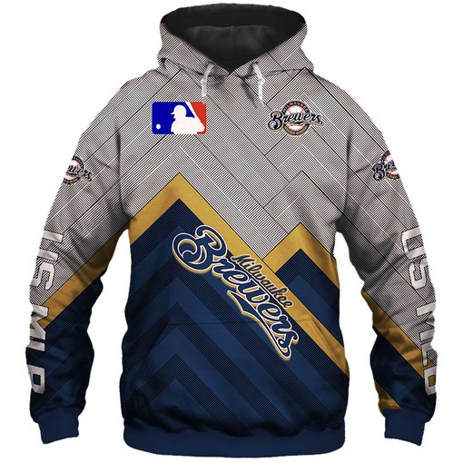 Milwaukee Brewers Hoodie 3D Baseball Zip Hoodie for Fans
