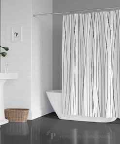 Minimal Stripe Shower Curtain, Simple Abstract Line Art Design Bath Curtain, Modern Masculine Bathroom Decor