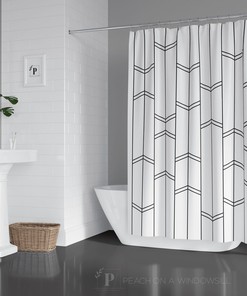 Minimal Stripe and Chevron Shower Curtain, Modern Black and White Bath Curtain, Light and Neutral Farmhouse Bathroom Decor