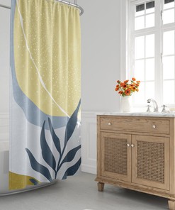 Minimalist Abstract Mid-Century Shower Curtain - Neutral Tone Scandinavian Shower Curtain, Contemporary Bath Decor