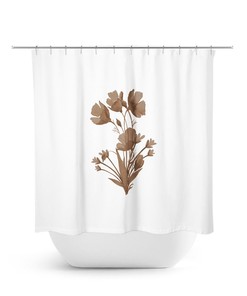 Minimalist Bathroom, Farmhouse Bathroom Decor, Flowers Shower Curtain, Flower Bath Curtain, Brown Bathroom