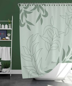 Minimalist Blue Green Leaves Shower Curtain, Botanical Tropical Simple Leaf Fabric Bathroom Curtain, House Warming Gift