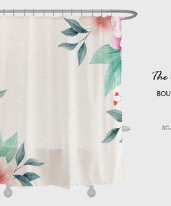Minimalist Flowers Shower Curtain, Plant Floral Bathroom Decor, Minimalist Waterproof Washable Bath Curtain