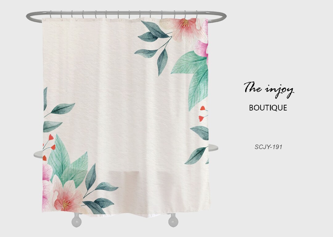 Minimalist Flowers Shower Curtain, Plant Floral Bathroom Decor, Minimalist Waterproof Washable Bath Curtain