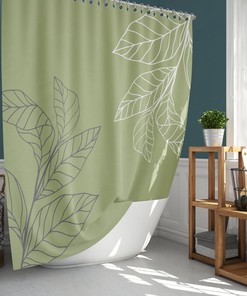 Minimalist Green Leaves Shower Curtain, Botanical Tropical Simple Fabric Bathroom Curtain, House Warming Gift