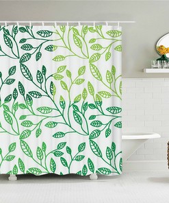 Minimalist Green Leaves Shower Curtain, Botanical Tropical Simple Fabric Bathroom Curtain, Simple Home Bath Decor