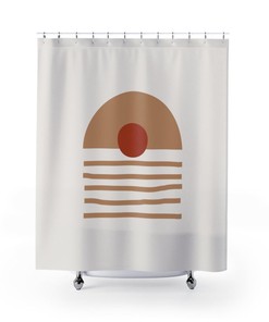 Minimalist Shower Curtain, Abstract Geometric Bath Curtain, Earth Tones Bathroom Curtain