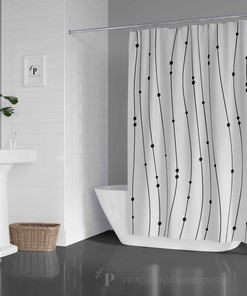 Minimalist Shower Curtain, Black And White Stripe Polka Dot Design Bath Curtain, Modern Bathroom Decor