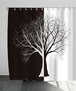 Minimalist Tree Black And White Shower Curtain, Modern Monochrome Bathroom Decor, Home Bath Accessories