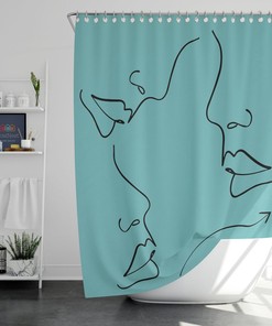 Minimalist Woman Face Shower Curtain, Female Silhouette Line Drawing, House Warming Gift