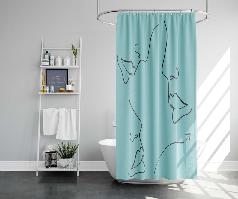 Minimalist Woman Face Shower Curtain, Female Silhouette Line Drawing, House Warming Gift - Image 2