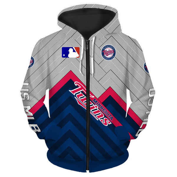 Minnesota Twins Hoodie Hoodie 3D Baseball Zip Hoodie for Fans - Image 3