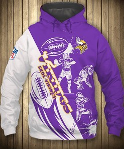 Minnesota Vikings Hoodie 3D Cartoon Player Cute Zip Hoodie