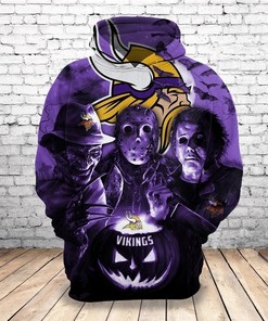 Minnesota Vikings Hoodie 3D Horror Night Halloween Pullover Nfl