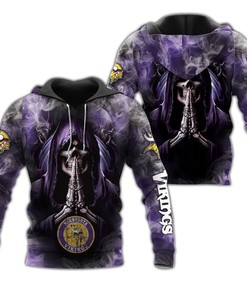 Minnesota Vikings Hoodie 3D Zip Hoodie Death Smoke Graphic Gifts for Fans