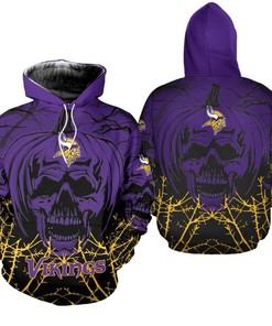 Minnesota Vikings Hoodie Halloween Pumpkin Skull Print Zip Hoodie