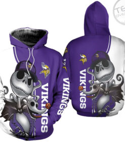 Minnesota Vikings Jack Skellington And Zero 3D Hoodie