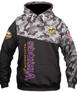 Minnesota Vikings Military Hoodie 3D Zip Hoodie 3D Zip Hoodie Long Sleeve New Season