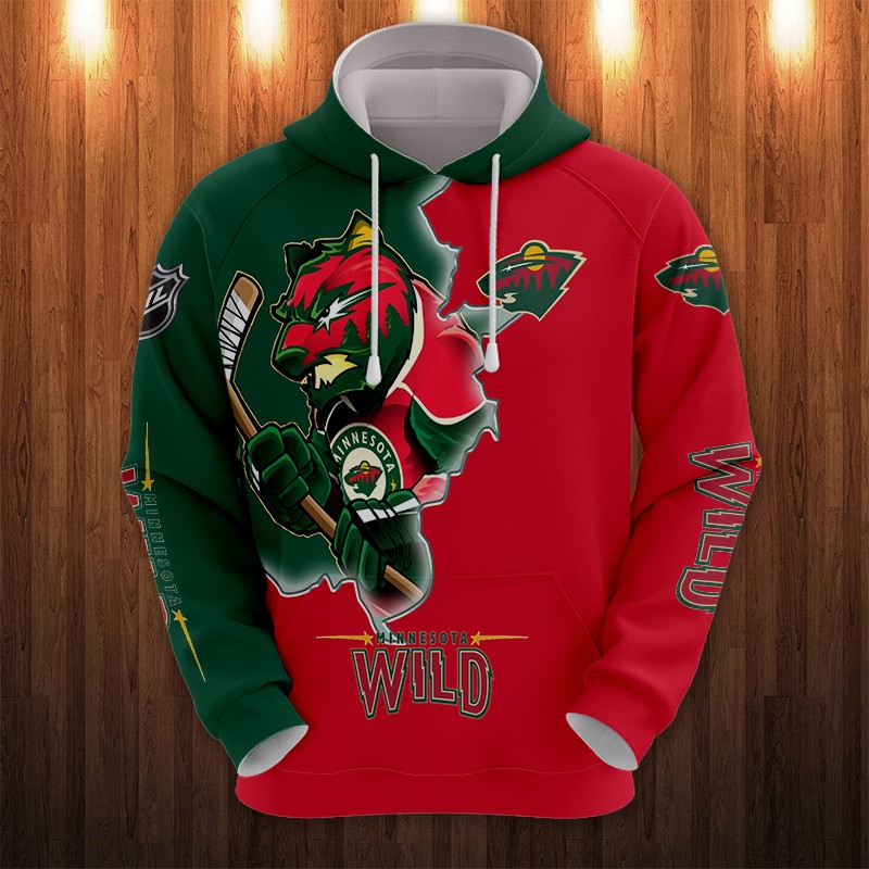 Minnesota Wild Hoodie 3D Zip Hoodie 3D Cartoon Graphic Zip Hoodie for Fan