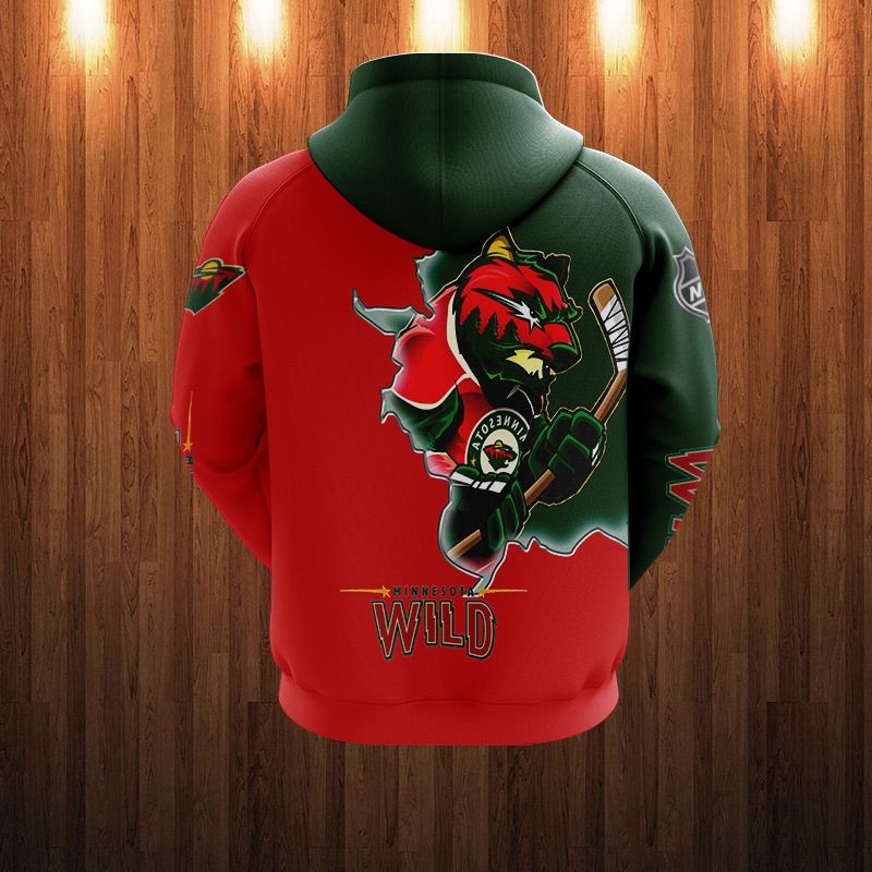 Minnesota Wild Hoodie 3D Zip Hoodie 3D Cartoon Graphic Zip Hoodie for Fan - Image 2