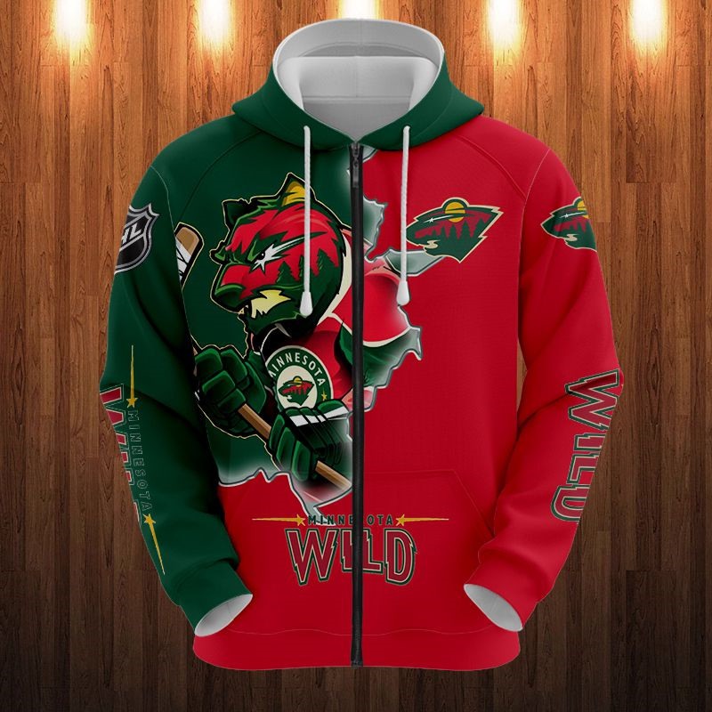 Minnesota Wild Hoodie 3D Zip Hoodie 3D Cartoon Graphic Zip Hoodie for Fan - Image 3