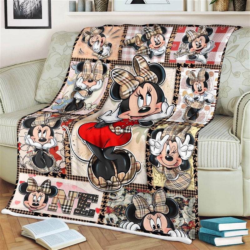 Minnie Mouse Plaid Disney Inspired Bedroom Livingroom Office Home Decoration Sherpa Blanket Fleece Blanket Funny Gifts