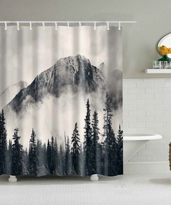 Misty Mountain Shower Curtain, Black And White Scenic Outdoor Landscape, Home Bath Decor Accessories