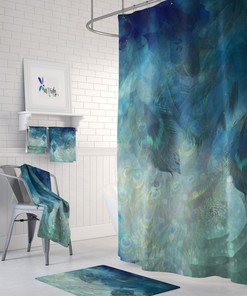 Misty Peacock Shower Curtain Bath Mat and Towels Available