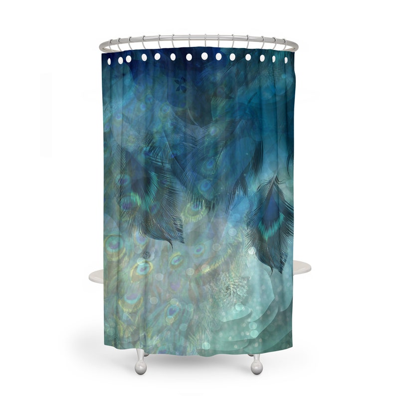Misty Peacock Shower Curtain Bath Mat and Towels Available - Image 2