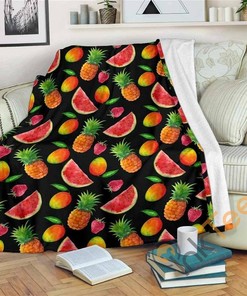 Mix Fruit Pineapple Pattern Sherpa Fleece Blanket Gifts for Family, for Couple