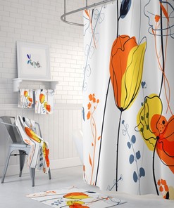 Mod Floral Shower Curtain with Optional Bath Towels Bath Mat