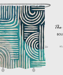 Modern Abstract Shower Curtain, Blue Lines Polyester Fabric Shower Curtains, Waterproof Curtain For Bath Decor