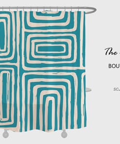 Modern Abstract Shower Curtain, Blue Lines Polyester Fabric Shower Curtains, Waterproof Curtain For Bath Home Decor