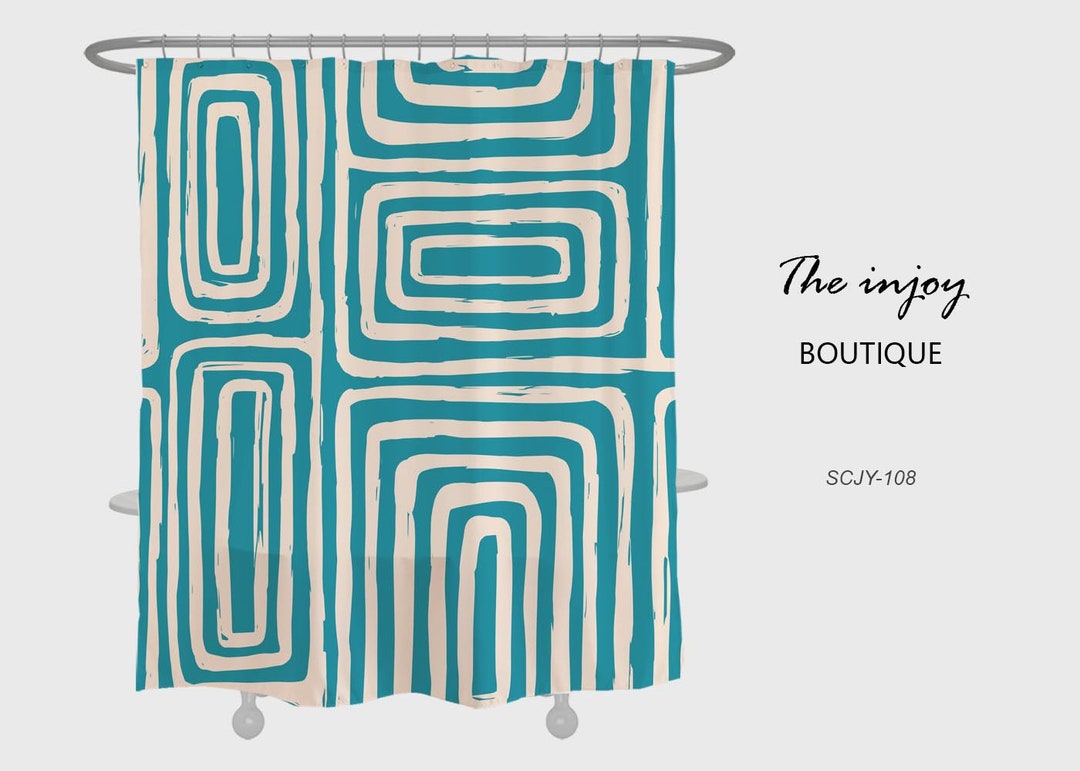 Modern Abstract Shower Curtain, Blue Lines Polyester Fabric Shower Curtains, Waterproof Curtain For Bath Home Decor