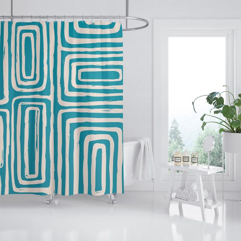 Modern Abstract Shower Curtain, Blue Lines Polyester Fabric Shower Curtains, Waterproof Curtain For Bath Home Decor - Image 2