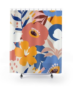Modern Flower Print Shower Curtain, Bathroom Decor and Design, Gift Idea House Warming Gift