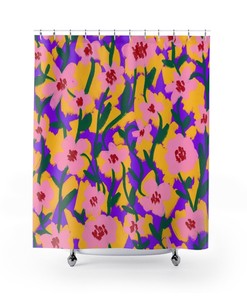 Modern Flower Print Shower Curtain, Bathroom Decor and Design House Warming Gift