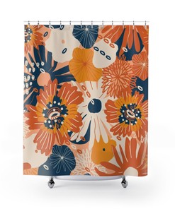 Modern Flower Print Shower Curtain Gift Idea House Warming Gift