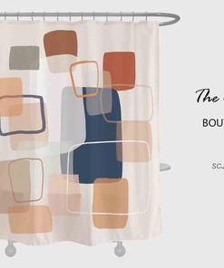 Modern Geometric Squares Shower Curtain, Art Abstract Waterproof Shower Curtain, Bathroom Set