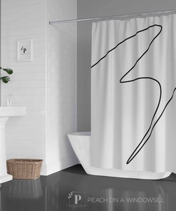 Modern Minimalist Shower Curtain, Simple One Line Bath Curtain, Abstract Black And White Bathroom Decor