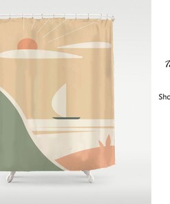 Modern Mountain And Boat Shower Curtain, Waterproof And Washable Shower Curtain For Home Decor