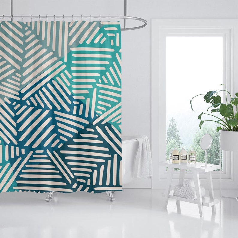 Modern Shower Curtain, Technology Lines Polyester Fabric Shower Curtains, Waterproof Curtain For Bath Decor - Image 2