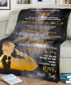 Mom I Love You From Soldier Son Sherpa Fleece Blanket Gifts for Family, for Couple